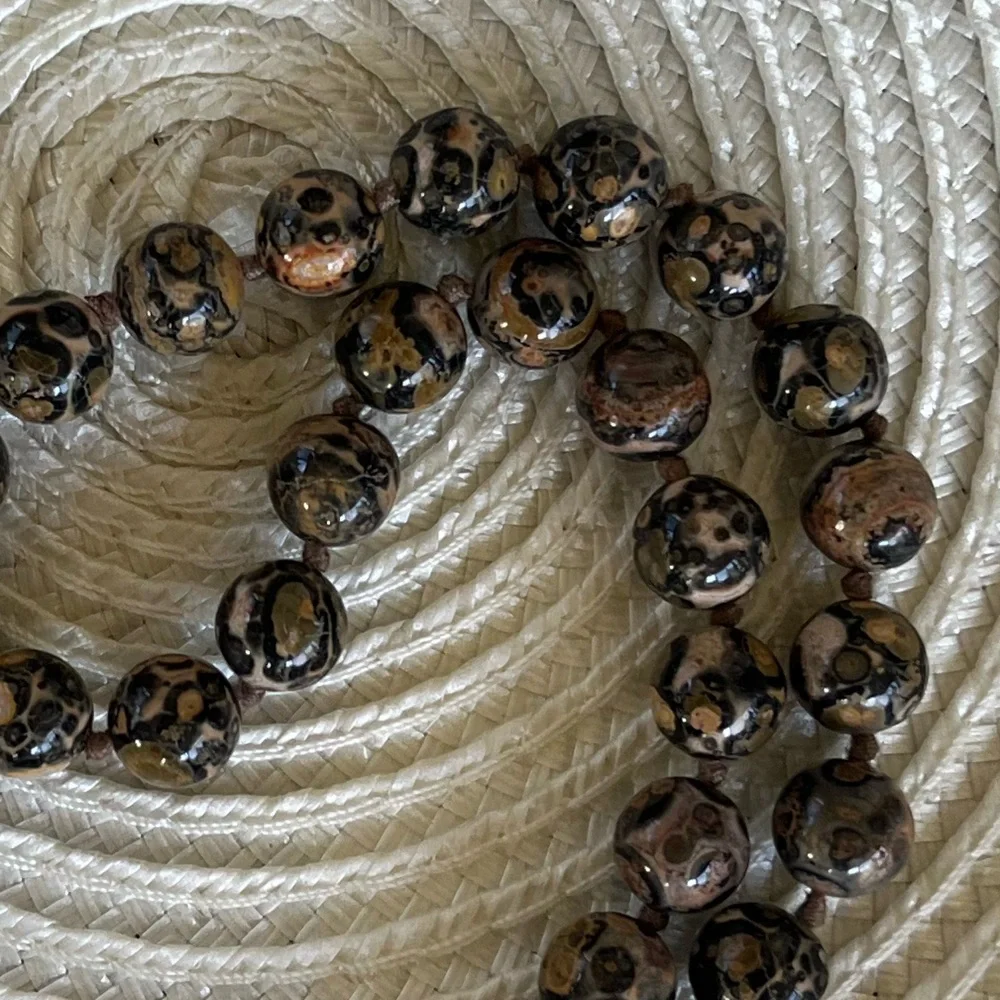 Leopard Skin Jasper Beaded Necklace – Stone Jewelry – Earth Tone Statement Piece